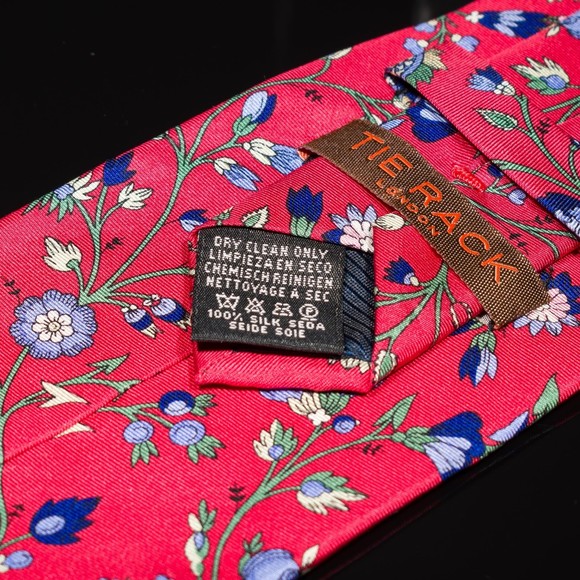 Tie Rack London Red Floral 100% Silk Men's Designer Tie - Picture 4 of 5